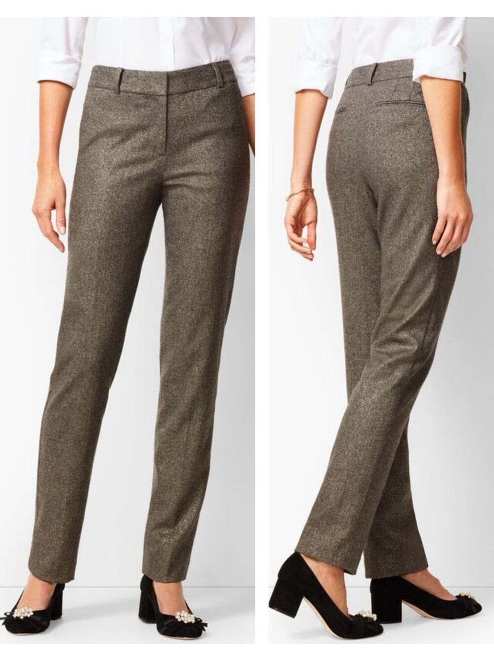 Talbots High-Waist Straight-Leg Lined Wool Pant  Sparkle Grey Metallic Size 14W